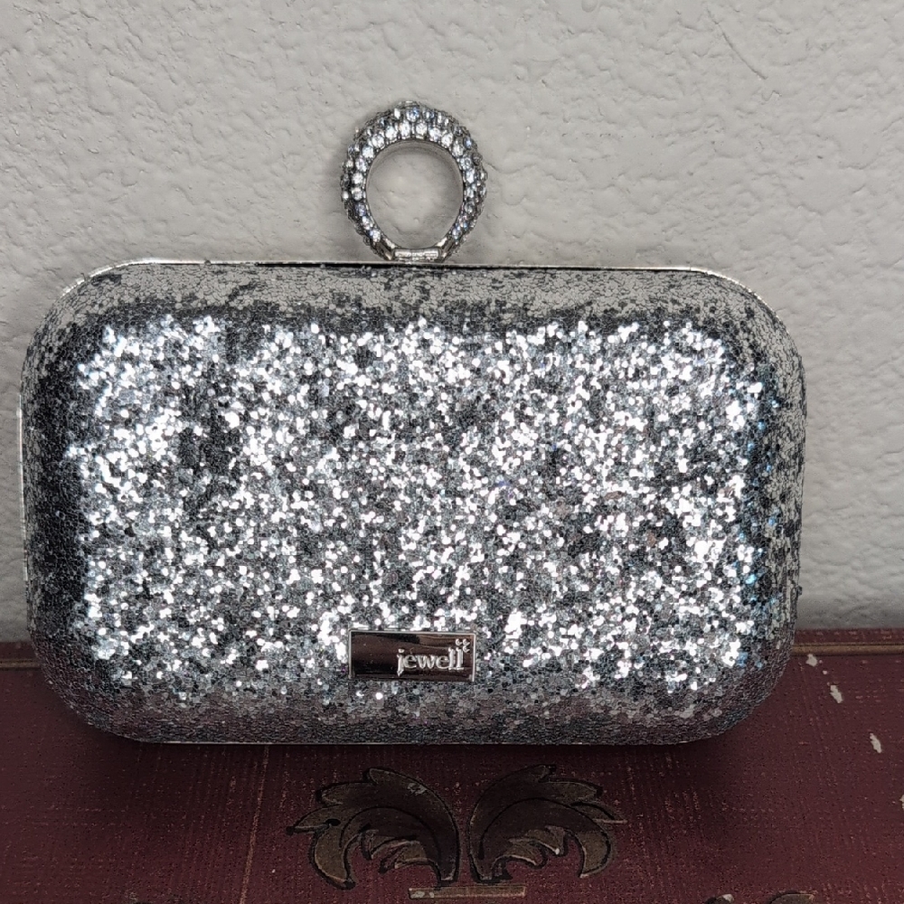 Jewell Diamond Ring Silver Glitter Socialite Clutch Case